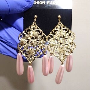 Gold Filigree Design Long Beads Drop Dangle Earrings Women Jewelry  #1